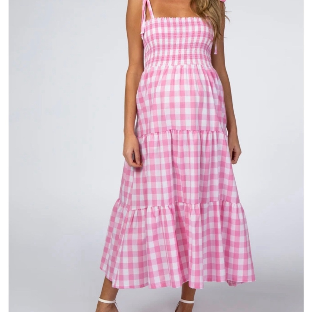 Pink Blush Maternity Gingham Dress
